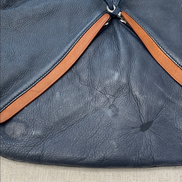 Christopher Kon Crossbody Bag Blue Leather Large Travel Tan Buckles - Picture 6 of 16